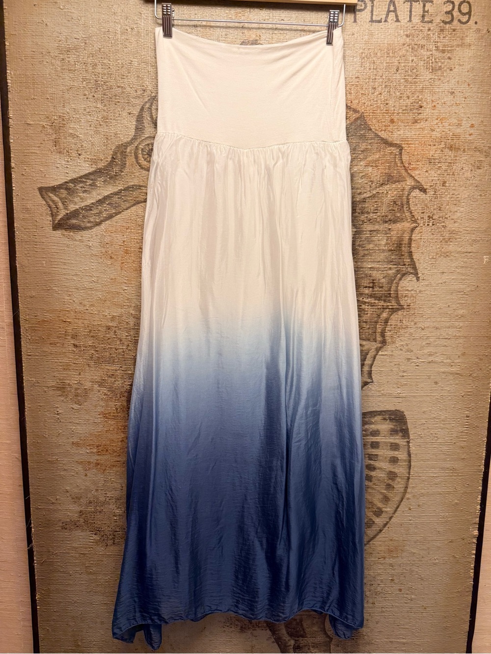 Made in Italy Ombre Maxi Skirt Blue White Foldover Waist One Size Boho